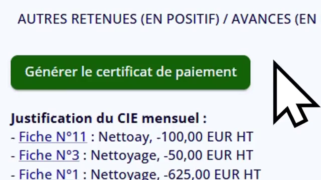 Générer le certificat de paiement